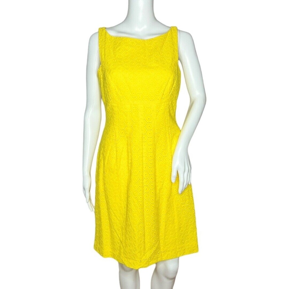 Lauren Ralph Lauren Fit & Flare Dress Yellow Eyelet Lace Sleeveless Mini Size 8P
